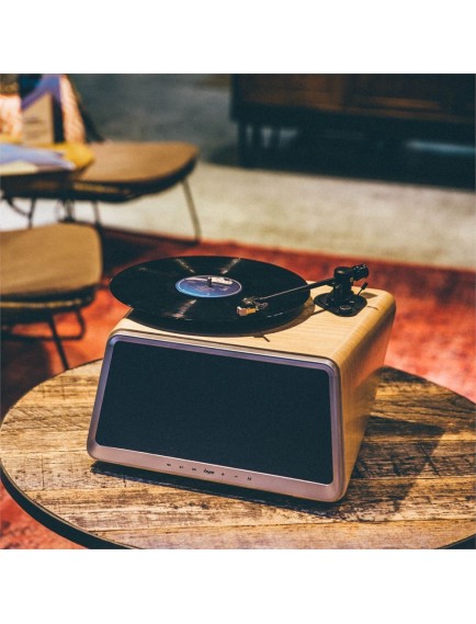 HYM Originals Seed Dahili Bluetooth Hoparlörlü 80W RMS Retro Pikap Plakçalar Aux, RCA Çıkışlı All-in-One Hi-Fi Ses Sistemi, Meşe Ağacı