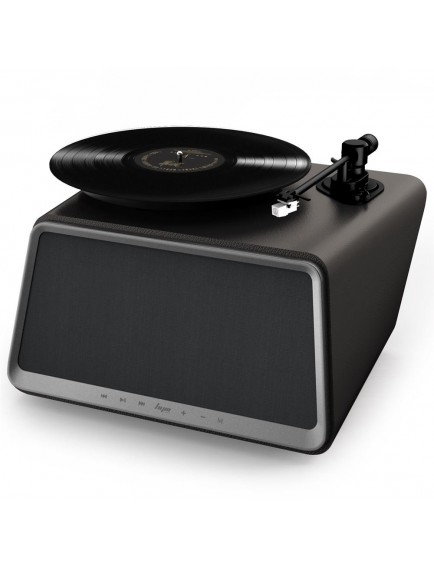 HYM Originals Seed Dahili Bluetooth Hoparlörlü 80W RMS Retro Pikap Plakçalar Aux, RCA Çıkışlı All-in-One Hi-Fi Ses Sistemi, Siyah Deri