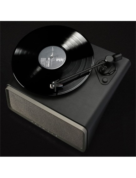 HYM Originals Seed Dahili Bluetooth Hoparlörlü 80W RMS Retro Pikap Plakçalar Aux, RCA Çıkışlı All-in-One Hi-Fi Ses Sistemi, Siyah Deri