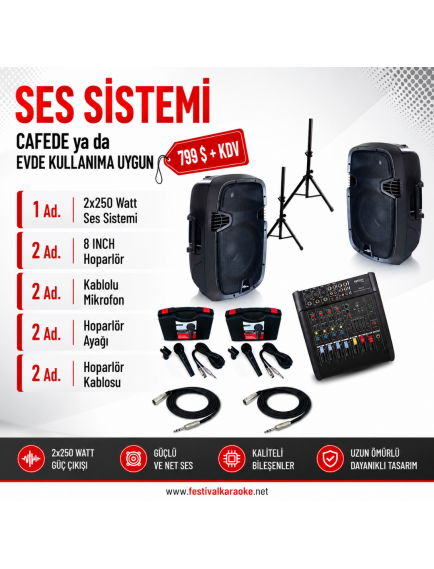Karaoke ve Canlı Müzik İçin Hazır Ses Sistemi Paketi