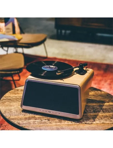 HYM Originals Seed Dahili Bluetooth Hoparlörlü 80W RMS Retro Pikap Plakçalar Aux, RCA Çıkışlı All-in-One Hi-Fi Ses Sistemi, Meşe Ağacı