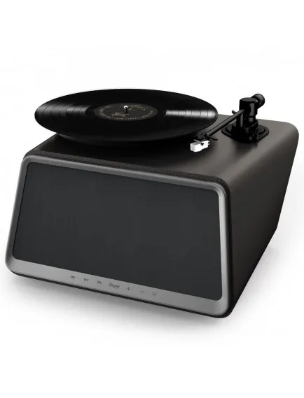 HYM Originals Seed Dahili Bluetooth Hoparlörlü 80W RMS Retro Pikap Plakçalar Aux, RCA Çıkışlı All-in-One Hi-Fi Ses Sistemi, Siyah Deri