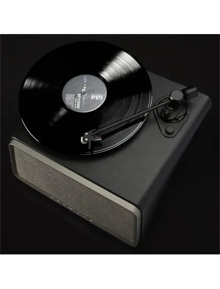 HYM Originals Seed Dahili Bluetooth Hoparlörlü 80W RMS Retro Pikap Plakçalar Aux, RCA Çıkışlı All-in-One Hi-Fi Ses Sistemi, Siyah Deri