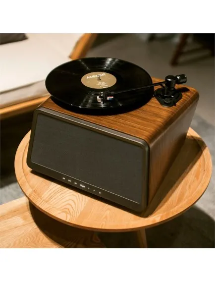 HYM Originals Seed Dahili Bluetooth Hoparlörlü 80W RMS Retro Pikap Plakçalar Aux, RCA Çıkışlı All-in-One Hi-Fi Ses Sistemi, Ceviz Ağacı