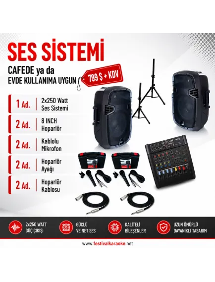 Karaoke ve Canlı Müzik İçin Hazır Ses Sistemi Paketi